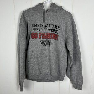 Jerzees Adult Unisex Hoodie Small Gray Trojan Bass Club Time Valuable Go Fishing